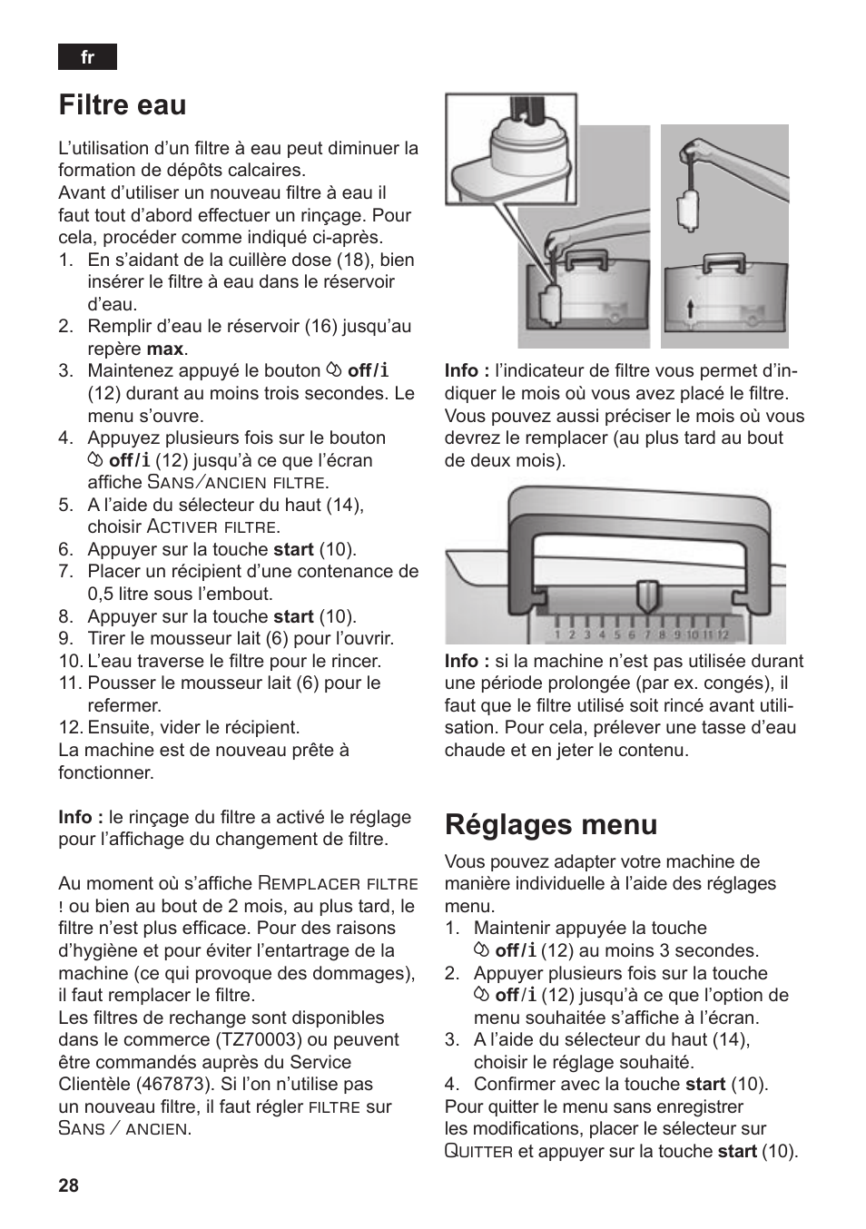 Filtre eau, Réglages menu | Siemens TE502206RW User Manual | Page 32 / 138