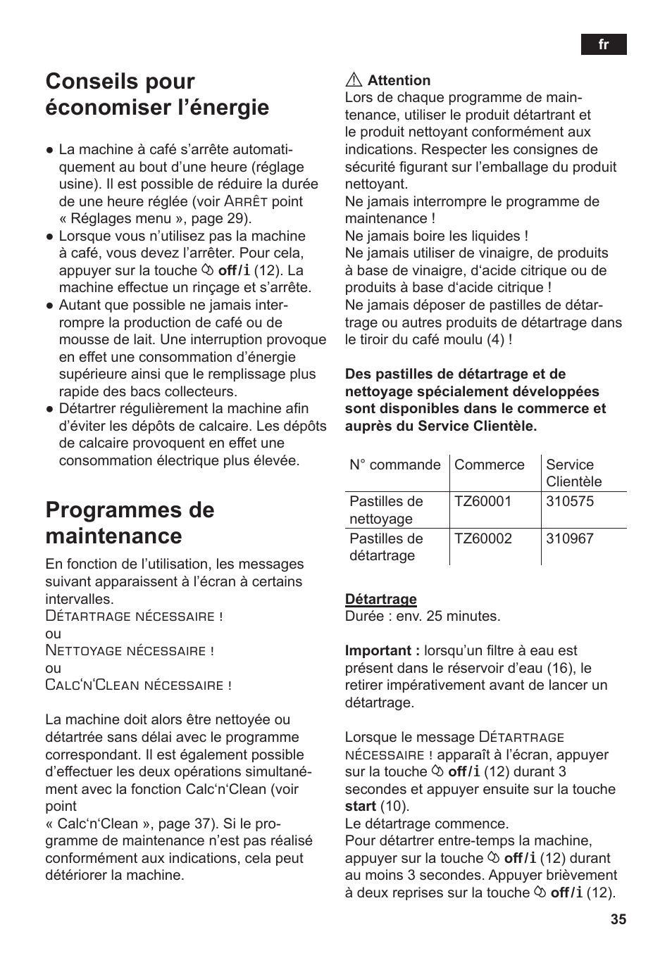 Conseils pour économiser l’énergie, Programmes de maintenance | Siemens TE502206RW User Manual | Page 39 / 138