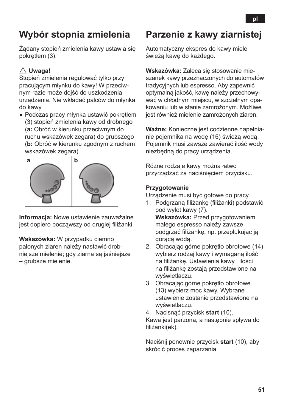 Wybór stopnia zmielenia, Parzenie z kawy ziarnistej | Siemens TE502206RW User Manual | Page 55 / 138