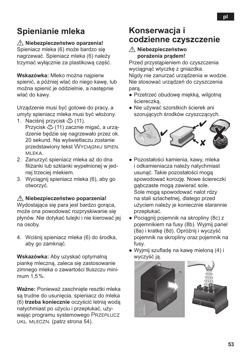 Spienianie mleka, Konserwacja i codzienne czyszczenie | Siemens TE502206RW User Manual | Page 57 / 138