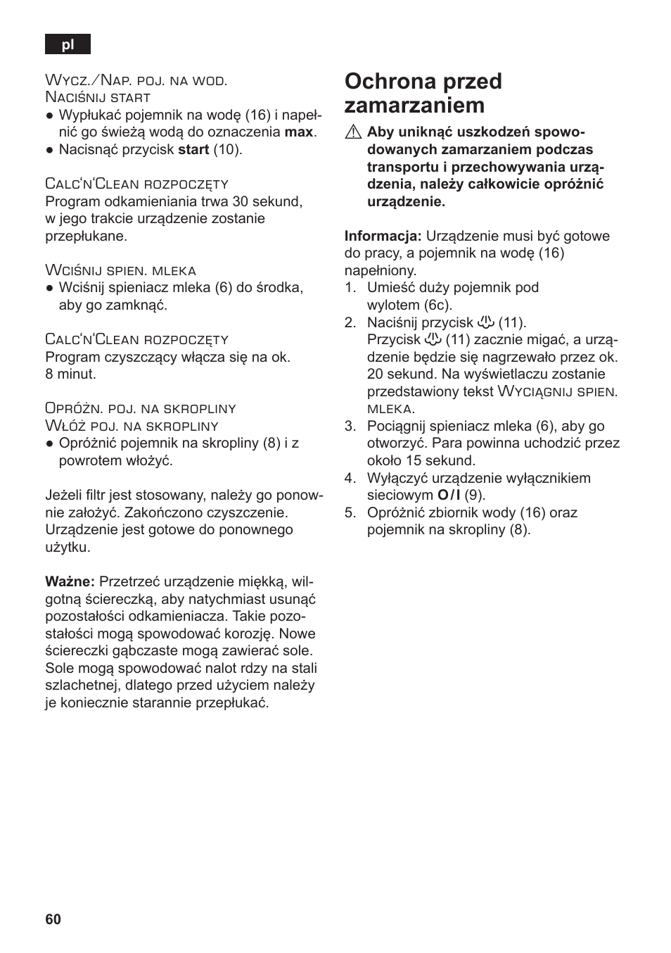 Ochrona przed zamarzaniem | Siemens TE502206RW User Manual | Page 64 / 138