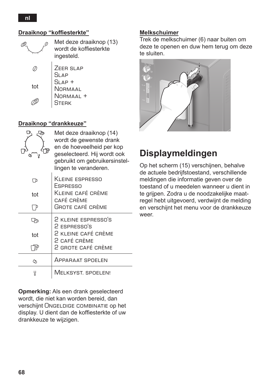 Displaymeldingen | Siemens TE502206RW User Manual | Page 72 / 138