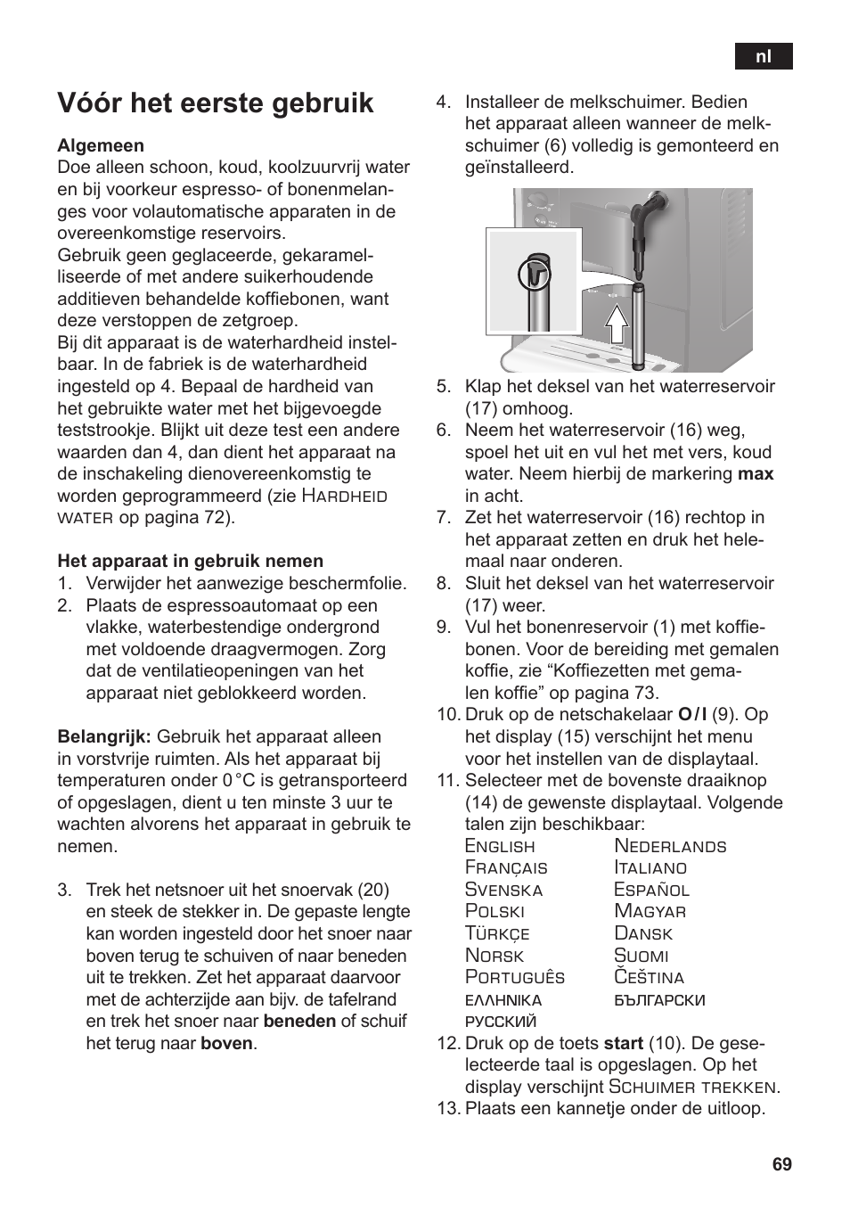 Vóór het eerste gebruik | Siemens TE502206RW User Manual | Page 73 / 138