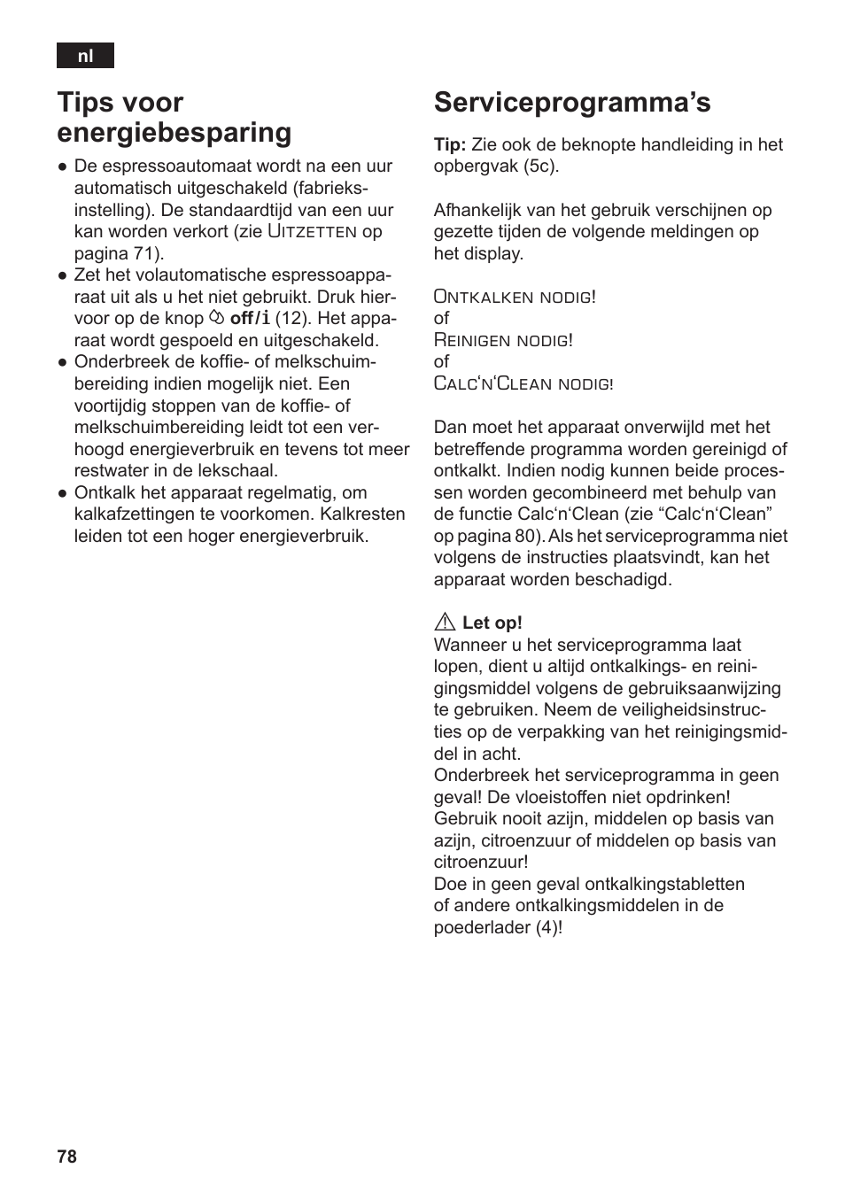 Tips voor energiebesparing, Serviceprogramma’s | Siemens TE502206RW User Manual | Page 82 / 138