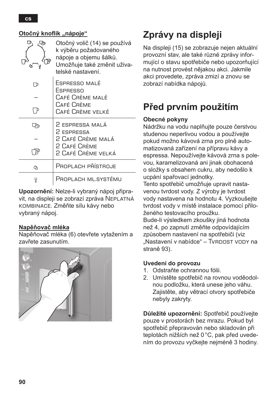 Zprávy na displeji, Před prvním použitím | Siemens TE502206RW User Manual | Page 94 / 138