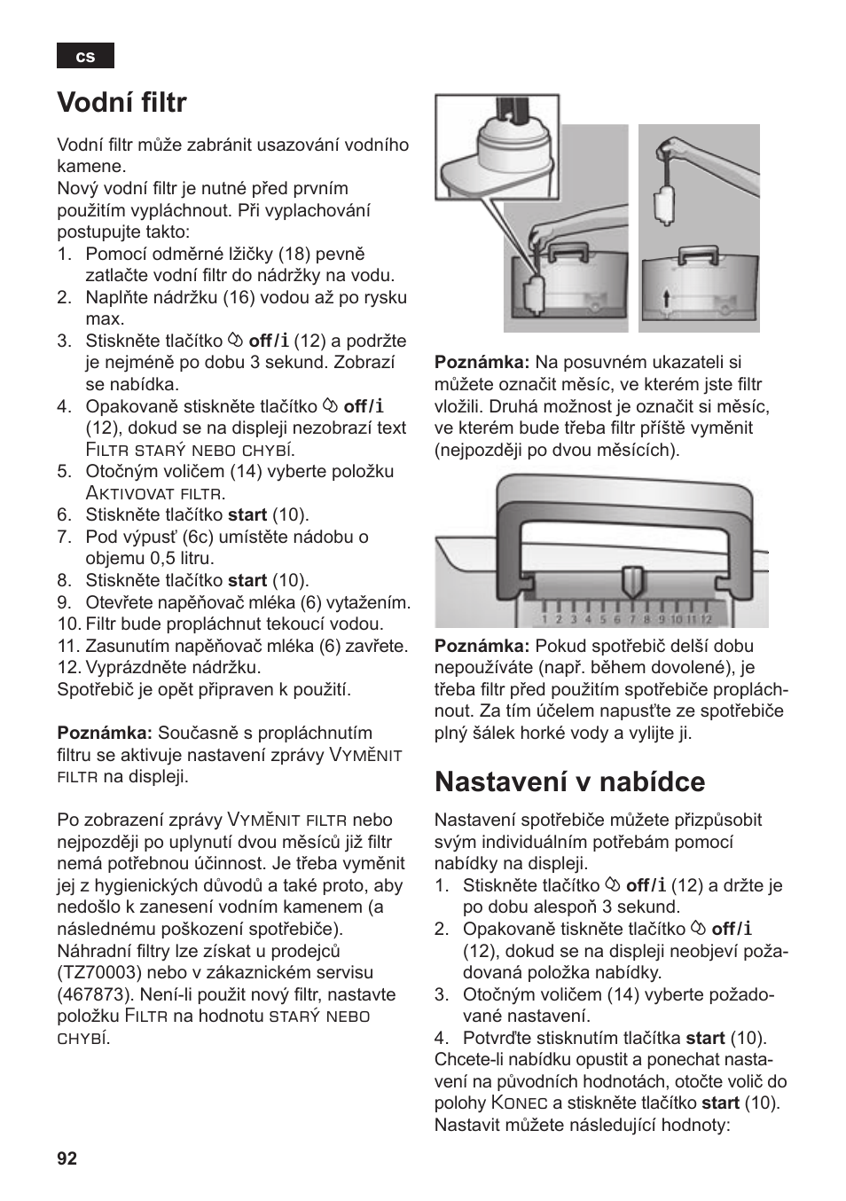 Vodní filtr, Nastavení v nabídce | Siemens TE502206RW User Manual | Page 96 / 138