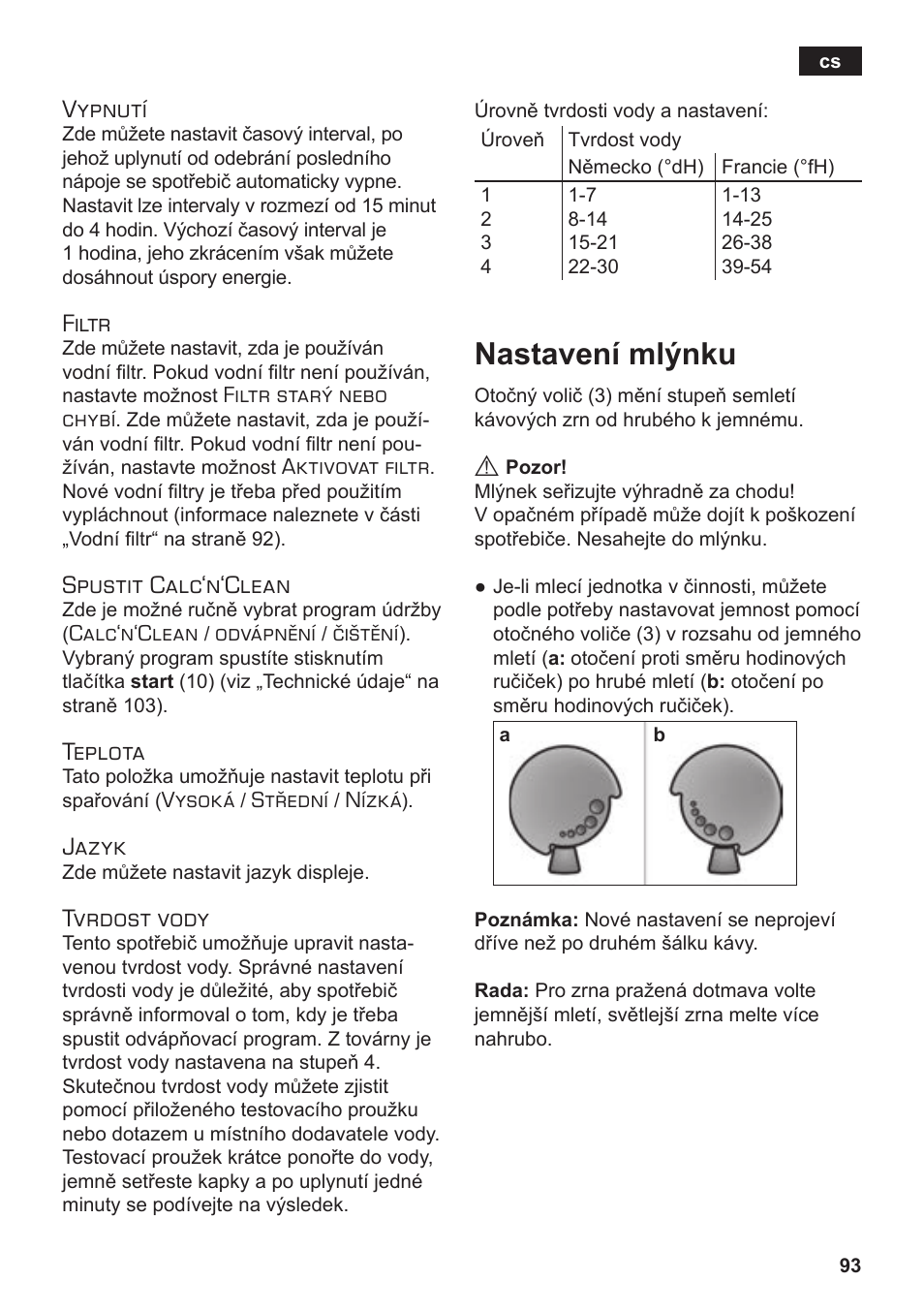 Nastavení mlýnku, Vypnutí, Filtr | Spustit calc‘n‘clean, Teplota, Jazyk, Tvrdost vody | Siemens TE502206RW User Manual | Page 97 / 138