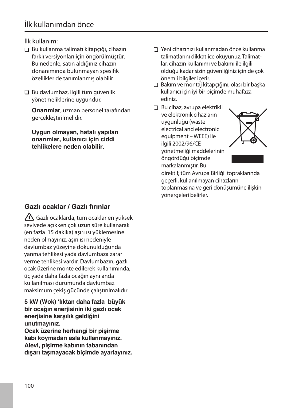 Ilk kullanımdan önce | Siemens LF457CA60 User Manual | Page 100 / 108