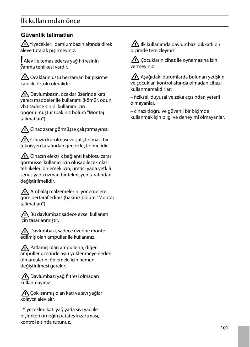 Ilk kullanımdan önce | Siemens LF457CA60 User Manual | Page 101 / 108