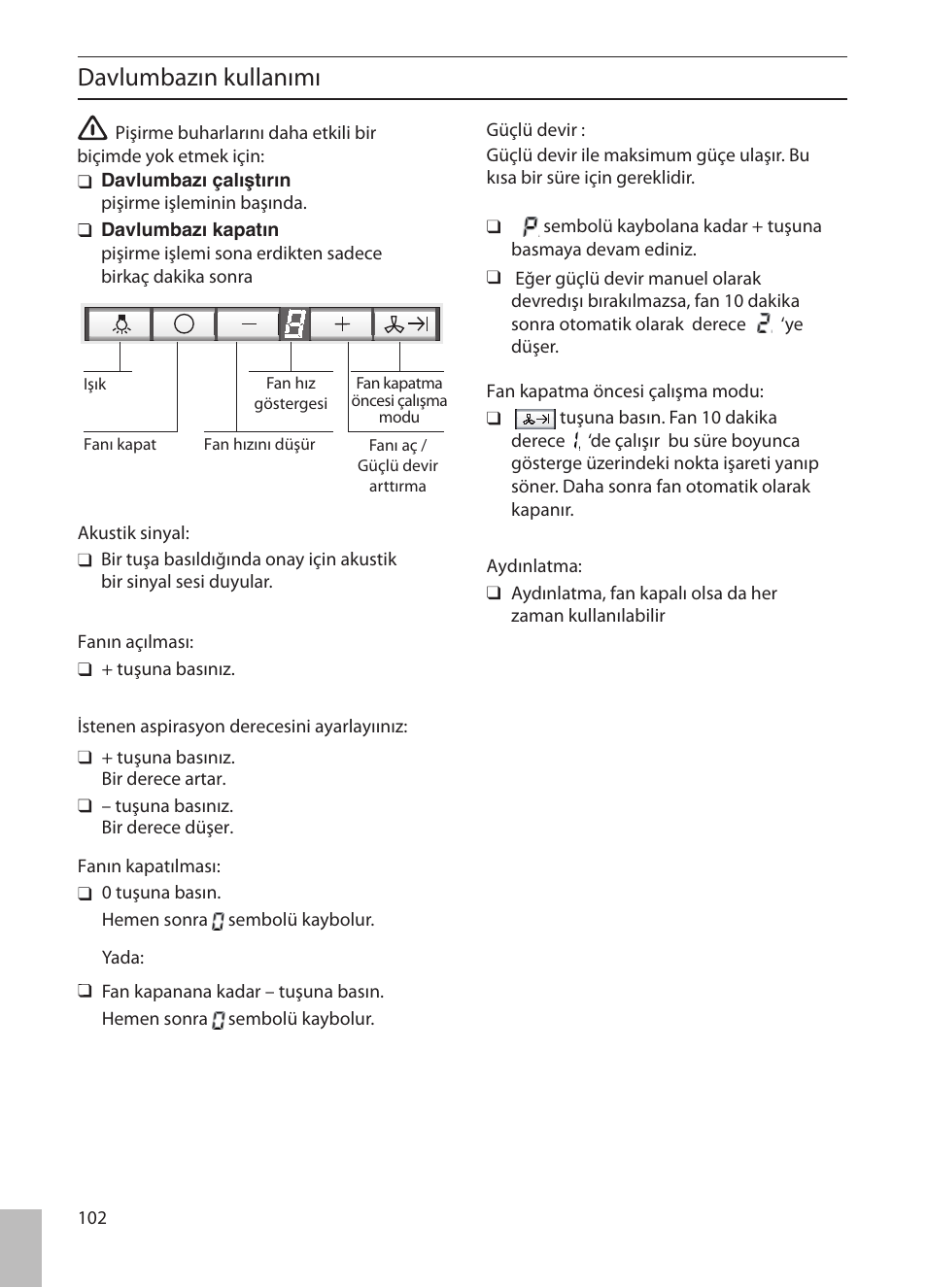 Davlumbazın kullanımı | Siemens LF457CA60 User Manual | Page 102 / 108