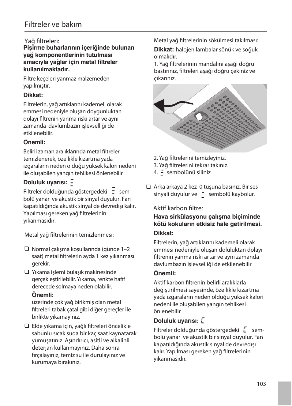 Filtreler ve bakım | Siemens LF457CA60 User Manual | Page 103 / 108