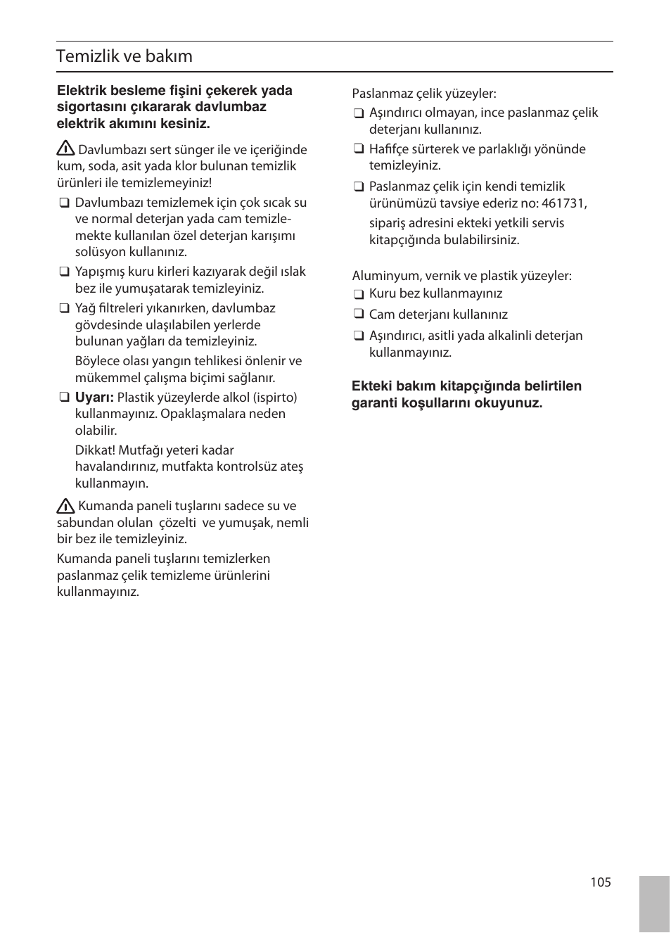 Temizlik ve bakım | Siemens LF457CA60 User Manual | Page 105 / 108