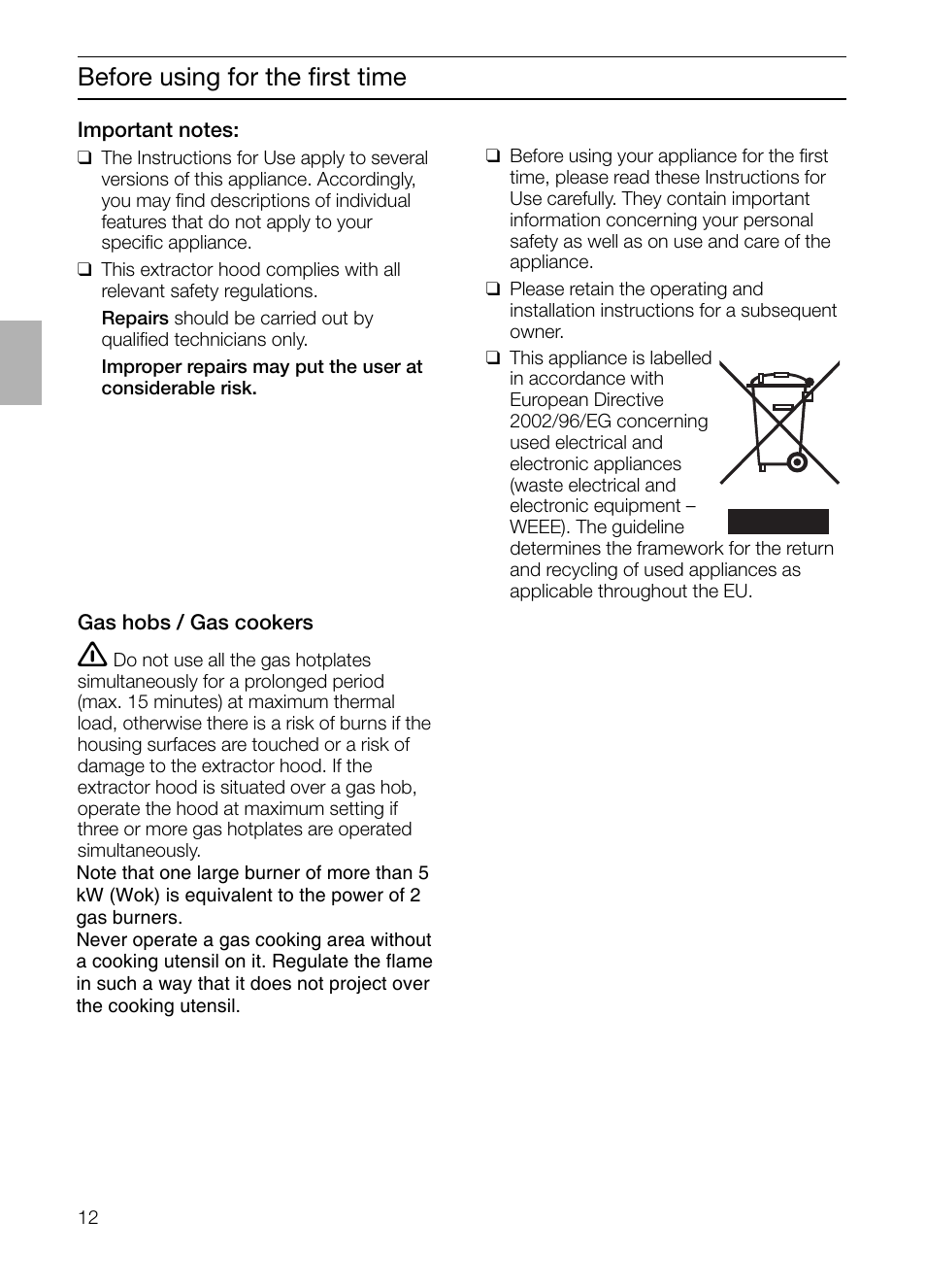 Before using for the ﬁrst time | Siemens LF457CA60 User Manual | Page 12 / 108