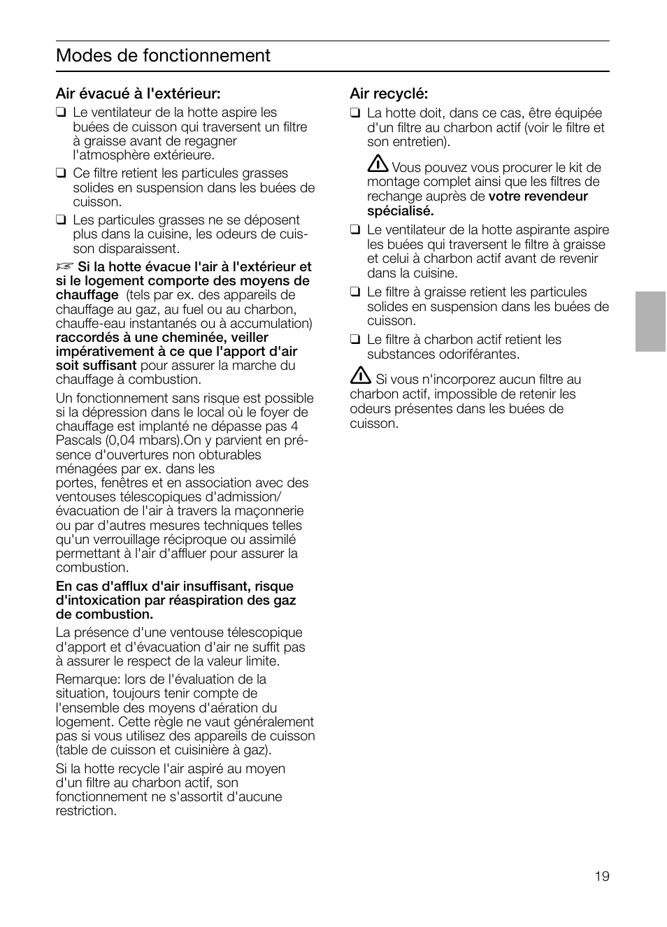 Modes de fonctionnement | Siemens LF457CA60 User Manual | Page 19 / 108