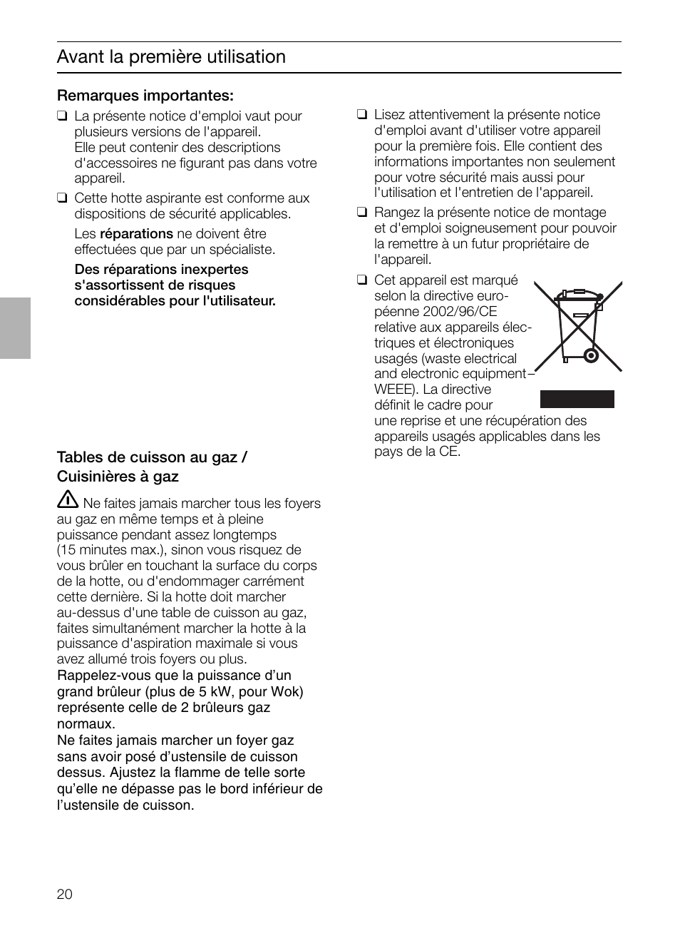 Avant la première utilisation | Siemens LF457CA60 User Manual | Page 20 / 108