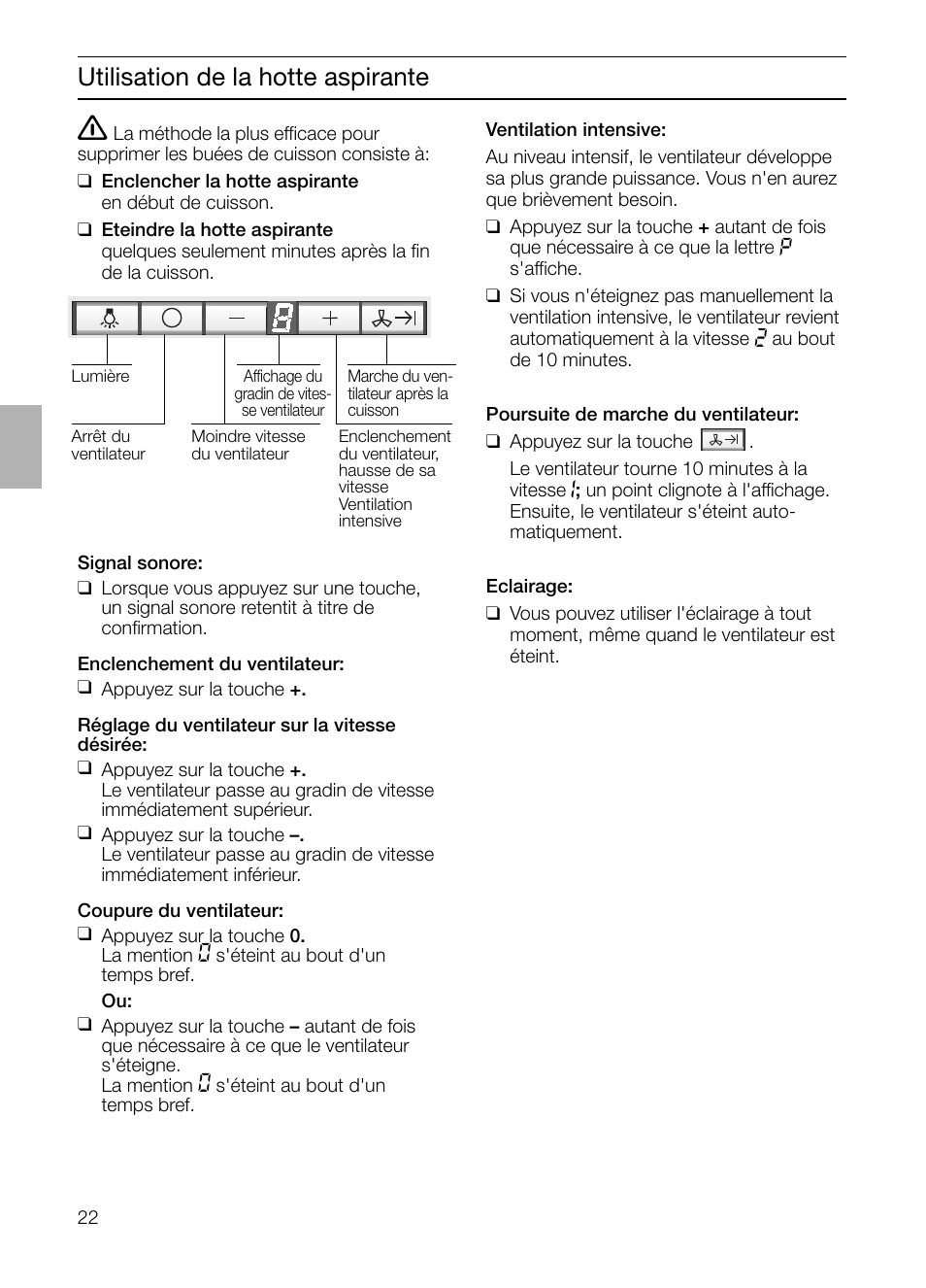 Utilisation de la hotte aspirante | Siemens LF457CA60 User Manual | Page 22 / 108