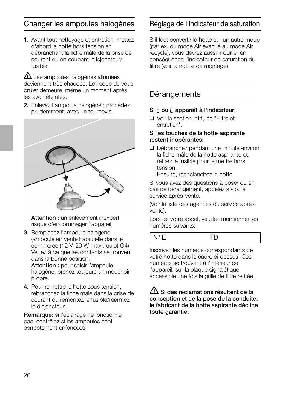 Dérangements | Siemens LF457CA60 User Manual | Page 26 / 108