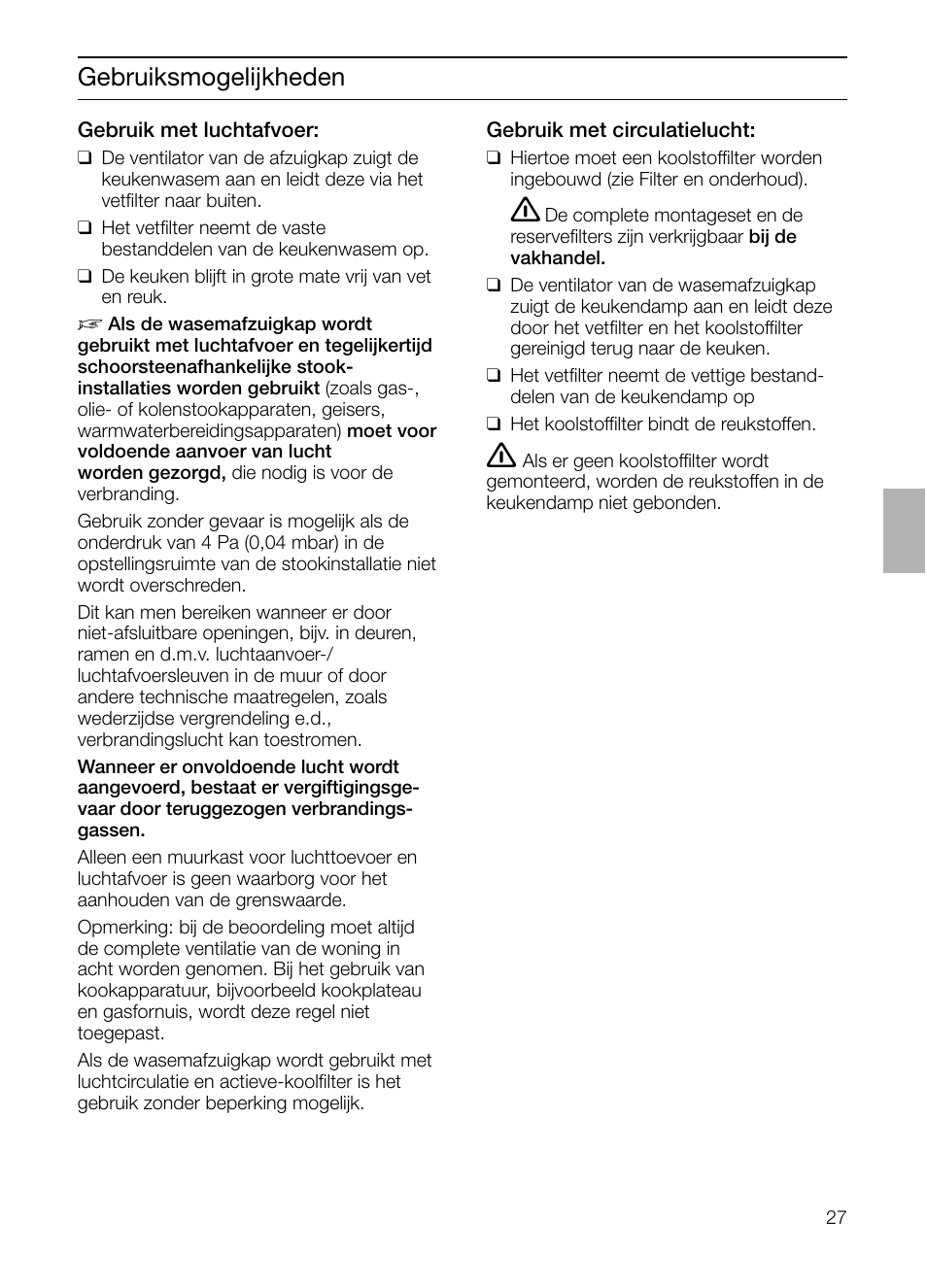 Gebruiksmogelijkheden | Siemens LF457CA60 User Manual | Page 27 / 108