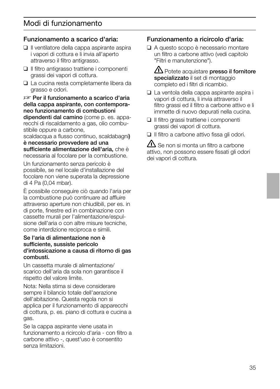 Modi di funzionamento | Siemens LF457CA60 User Manual | Page 35 / 108