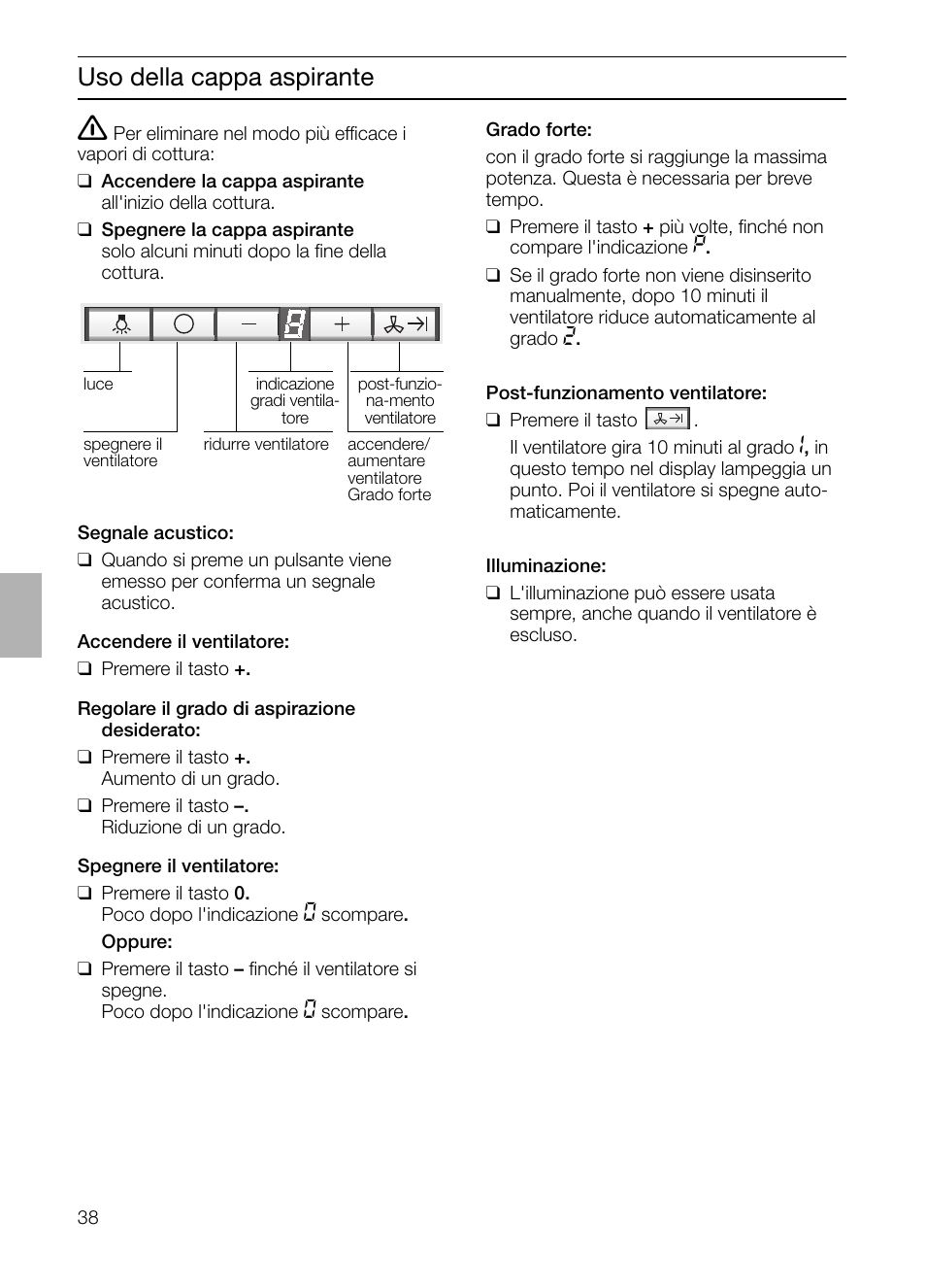 Uso della cappa aspirante | Siemens LF457CA60 User Manual | Page 38 / 108