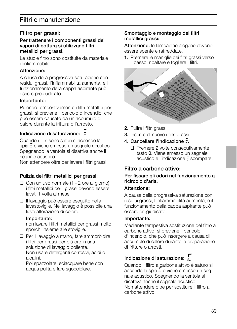Filtri e manutenzione | Siemens LF457CA60 User Manual | Page 39 / 108