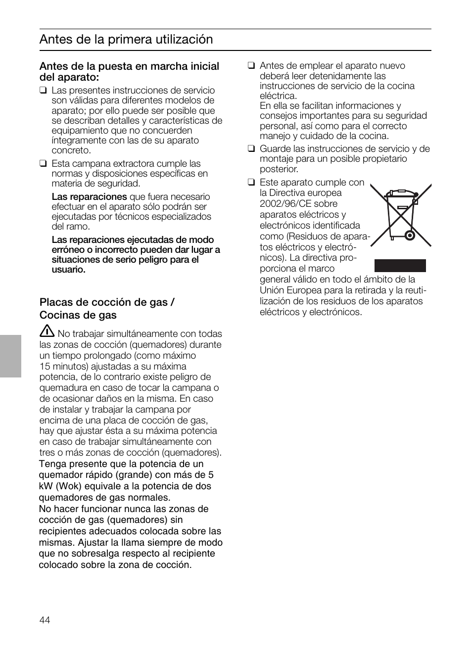 Antes de la primera utilización | Siemens LF457CA60 User Manual | Page 44 / 108