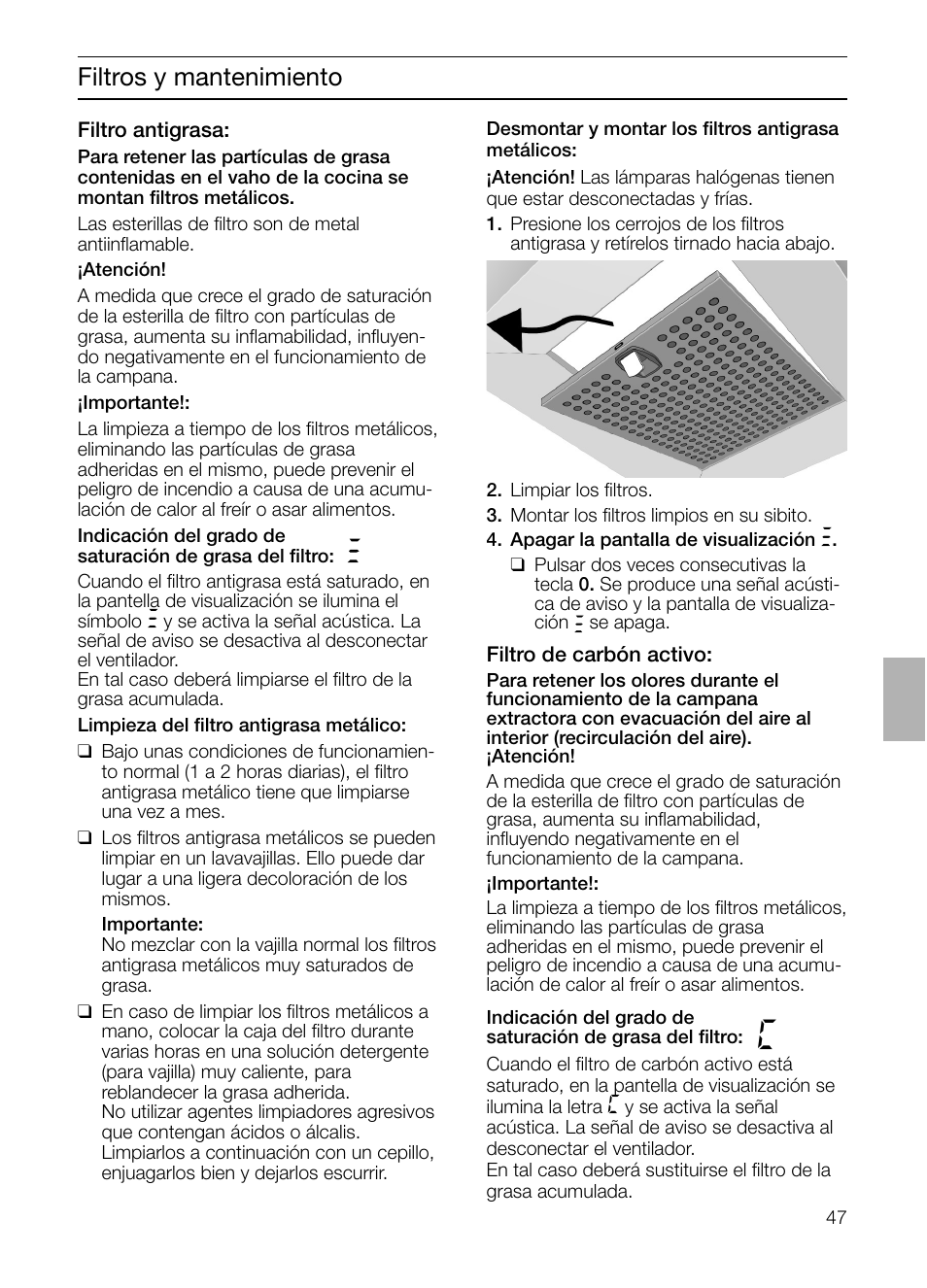 Filtros y mantenimiento | Siemens LF457CA60 User Manual | Page 47 / 108