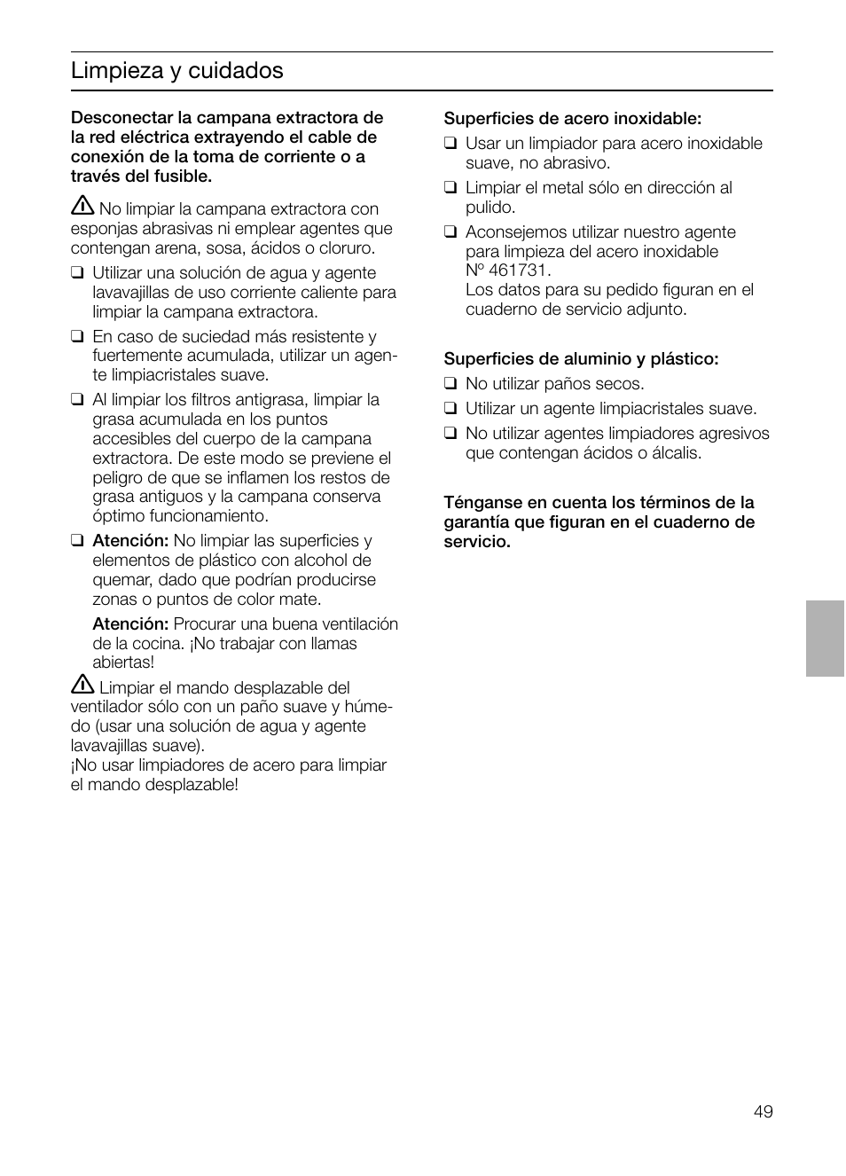 Limpieza y cuidados | Siemens LF457CA60 User Manual | Page 49 / 108