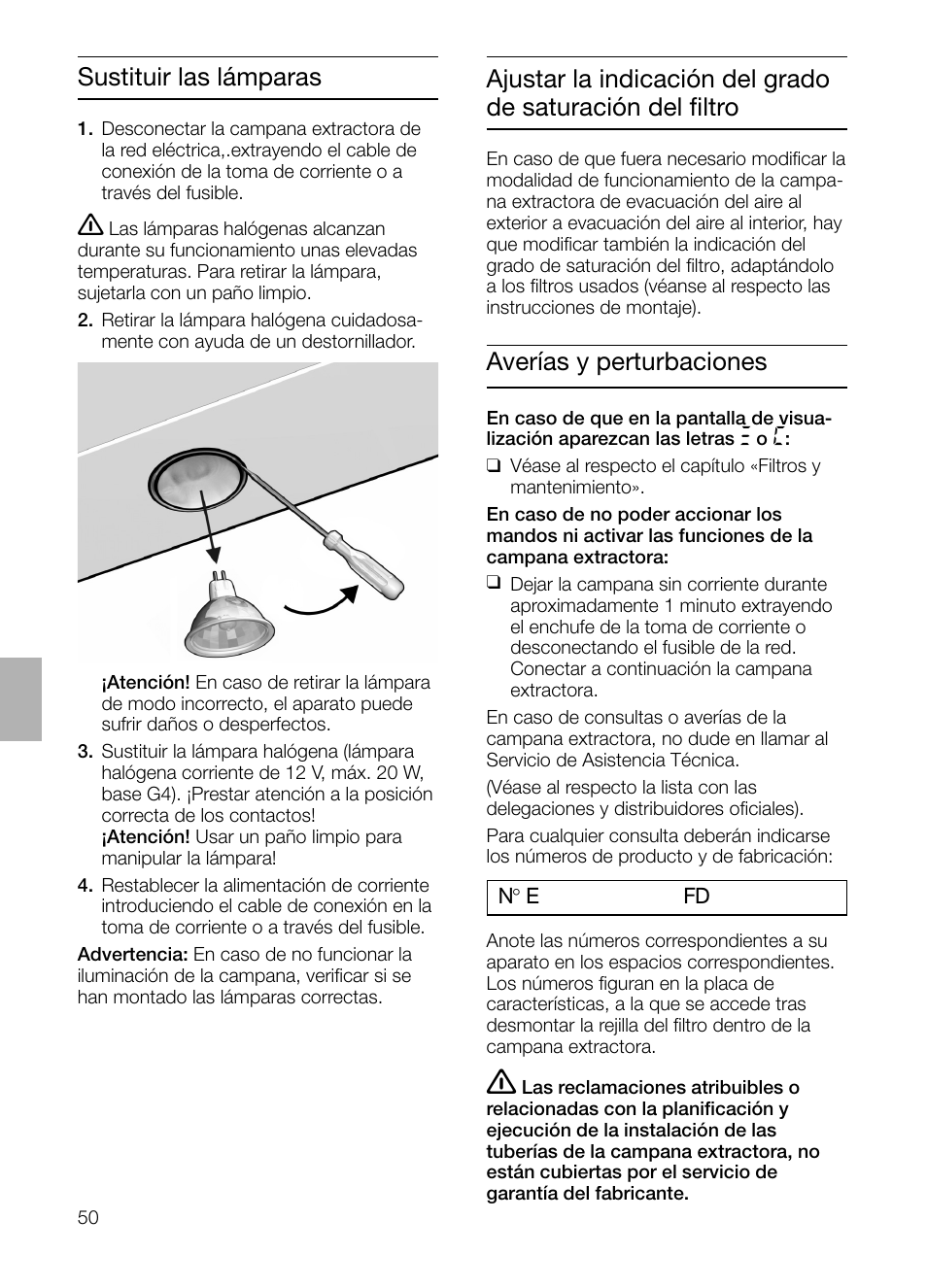 Sustituir las lámparas averías y perturbaciones | Siemens LF457CA60 User Manual | Page 50 / 108