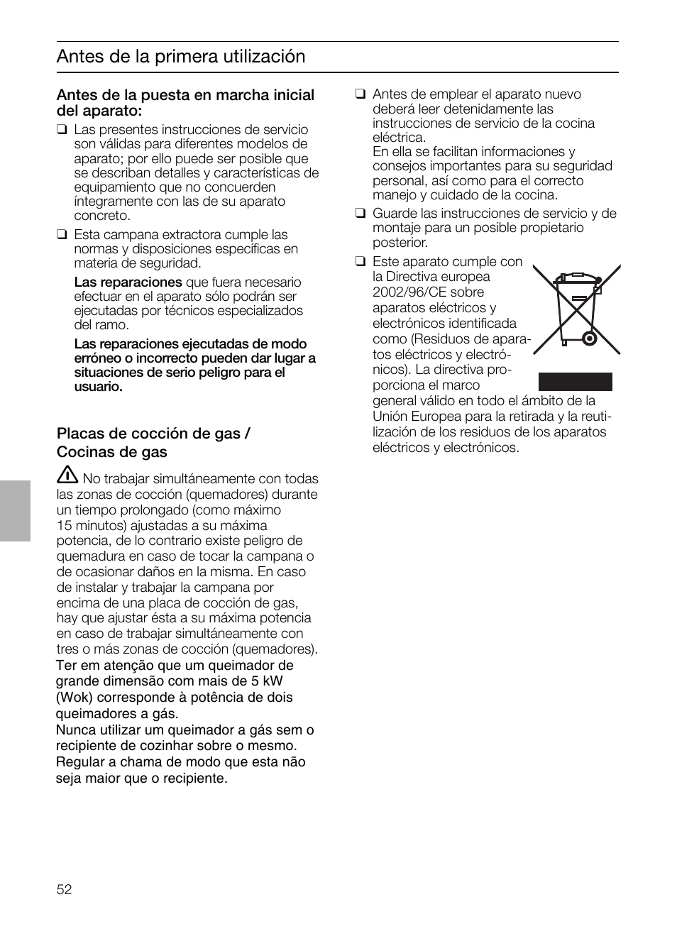 Antes de la primera utilización | Siemens LF457CA60 User Manual | Page 52 / 108