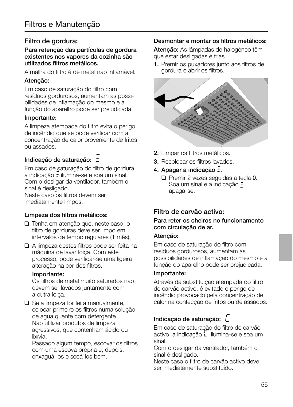 Filtros e manutenção | Siemens LF457CA60 User Manual | Page 55 / 108