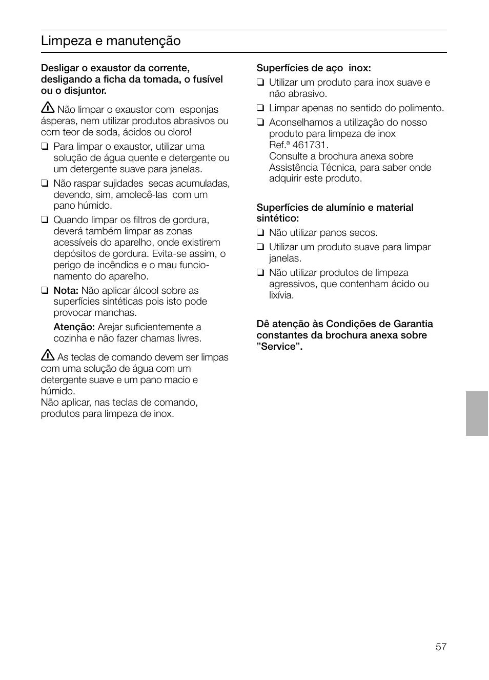 Limpeza e manutenção | Siemens LF457CA60 User Manual | Page 57 / 108