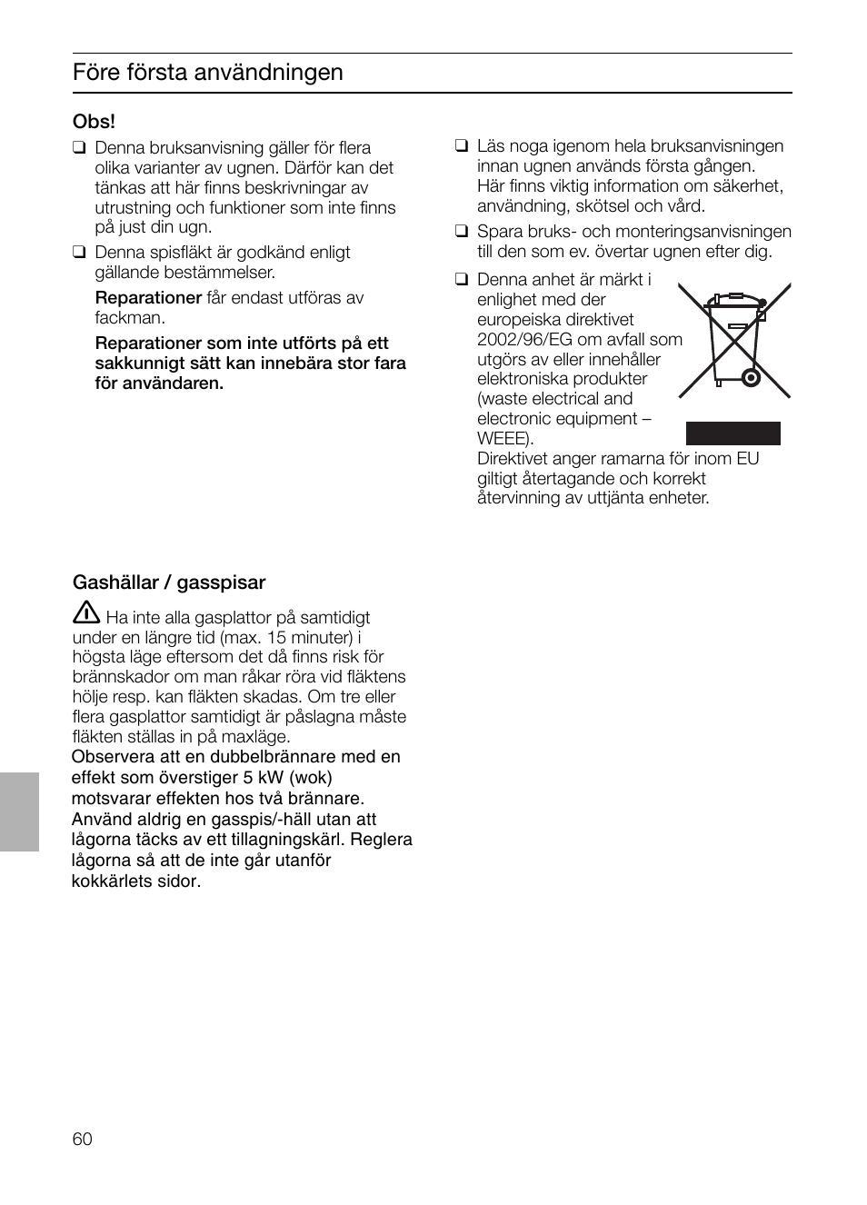 Före första användningen | Siemens LF457CA60 User Manual | Page 60 / 108