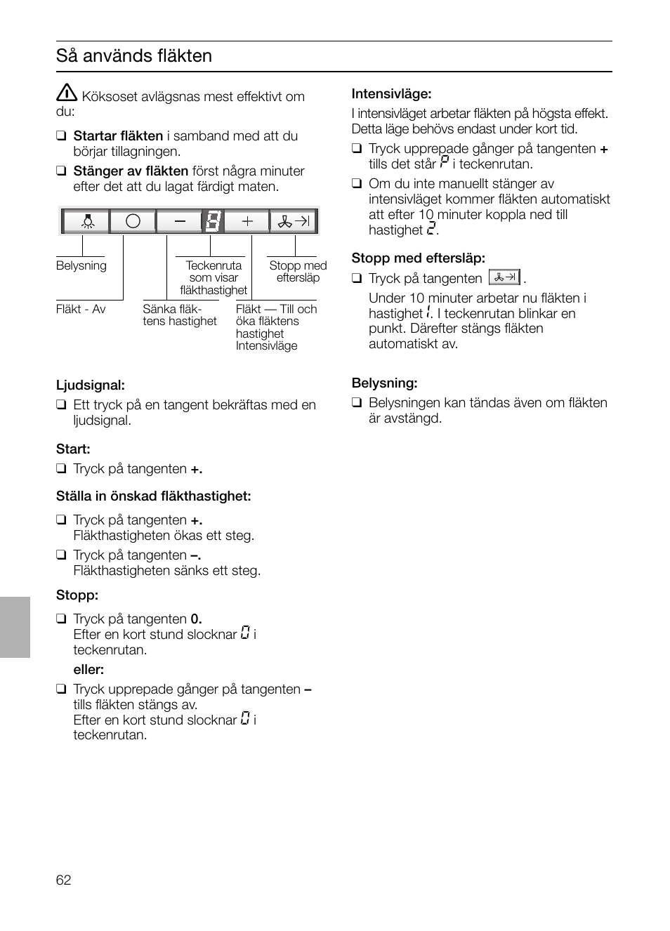 Så används ﬂäkten | Siemens LF457CA60 User Manual | Page 62 / 108