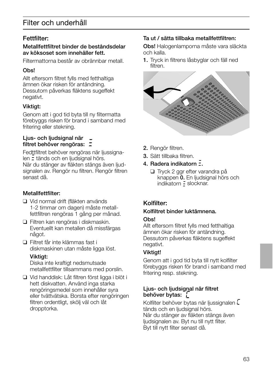 Filter och underhåll | Siemens LF457CA60 User Manual | Page 63 / 108