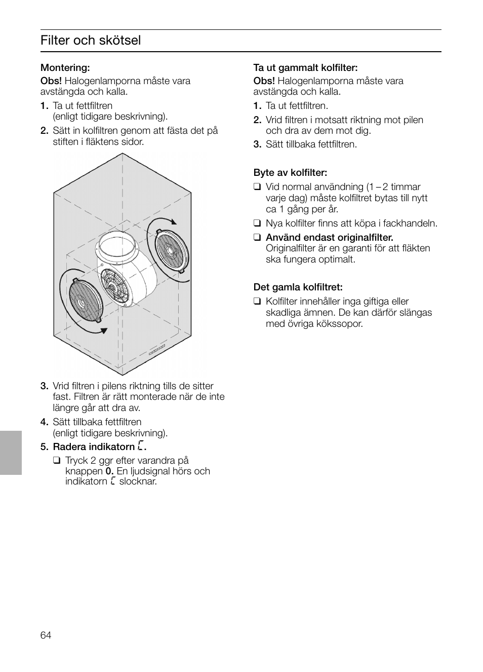 Filter och skötsel | Siemens LF457CA60 User Manual | Page 64 / 108