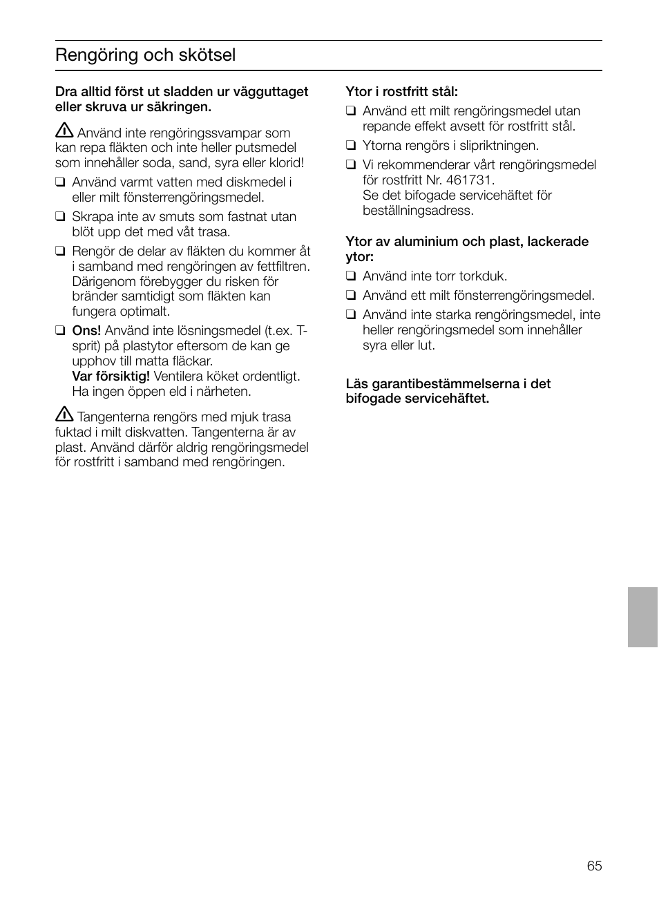 Rengöring och skötsel | Siemens LF457CA60 User Manual | Page 65 / 108