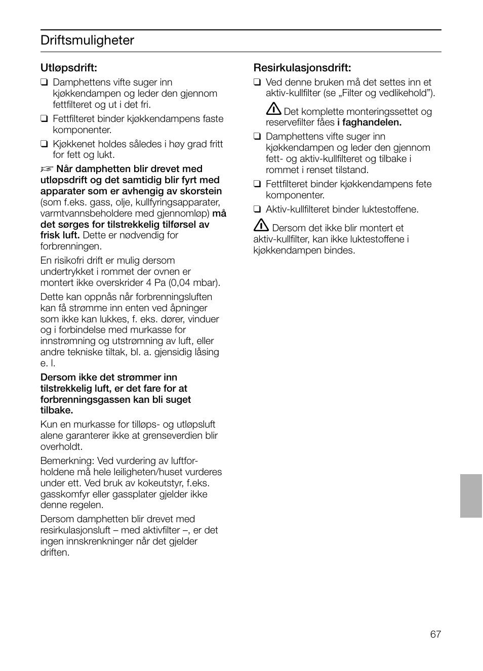 Driftsmuligheter | Siemens LF457CA60 User Manual | Page 67 / 108