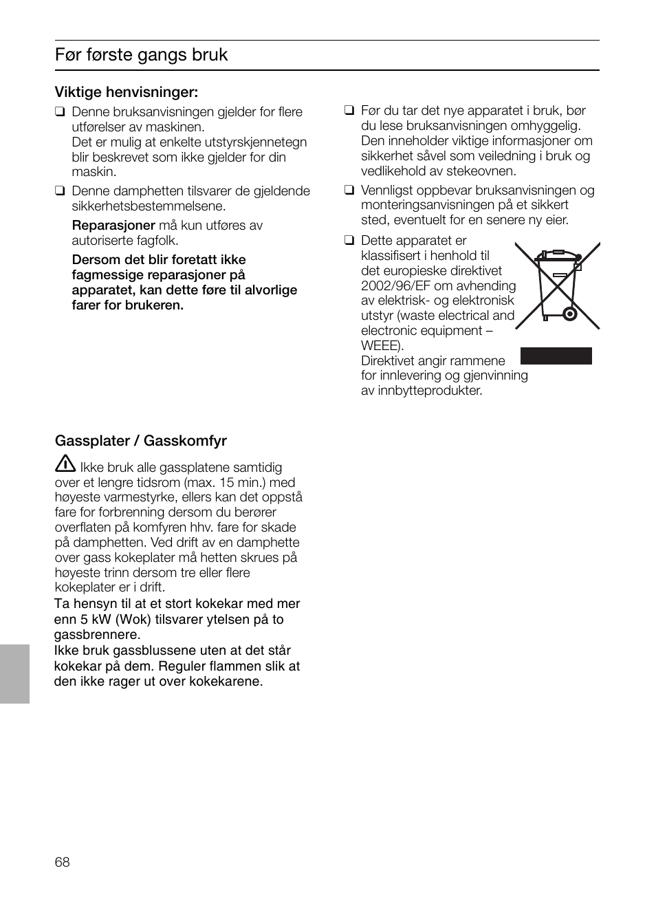 Før første gangs bruk | Siemens LF457CA60 User Manual | Page 68 / 108