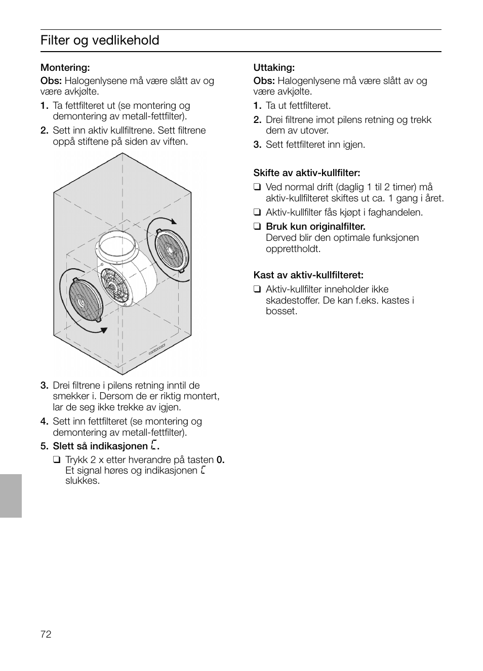 Filter og vedlikehold | Siemens LF457CA60 User Manual | Page 72 / 108