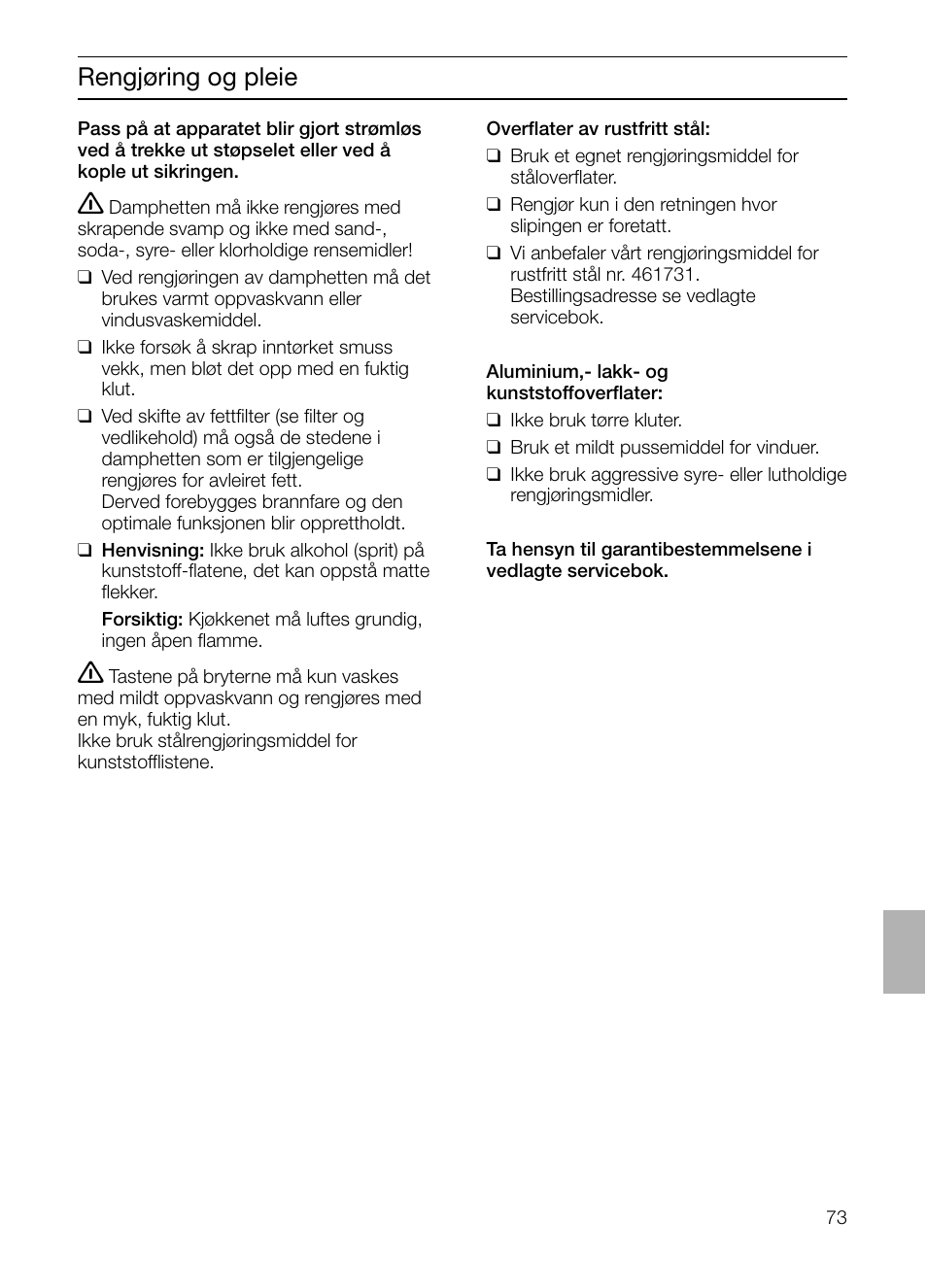 Rengjøring og pleie | Siemens LF457CA60 User Manual | Page 73 / 108