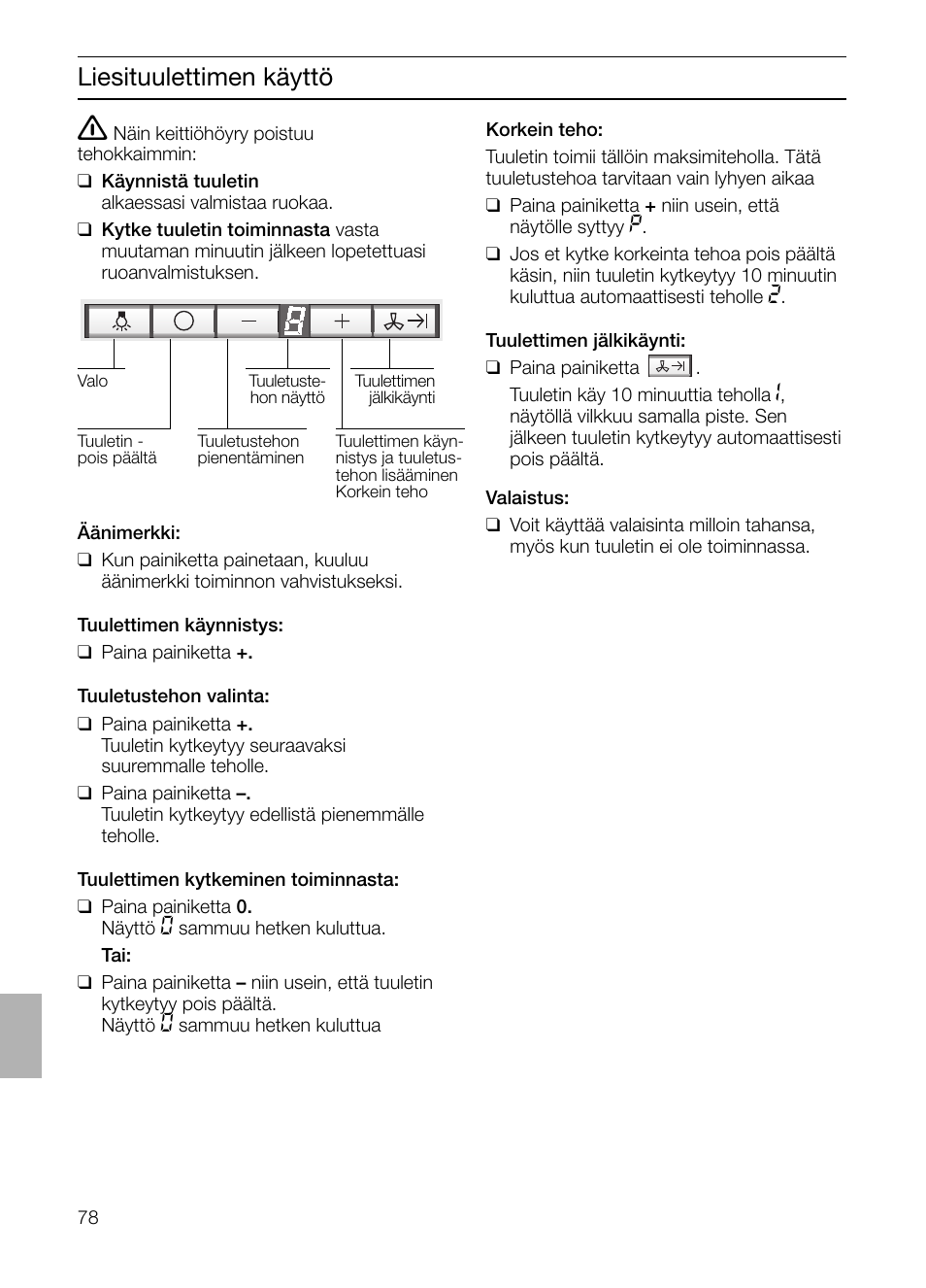 Liesituulettimen käyttö | Siemens LF457CA60 User Manual | Page 78 / 108