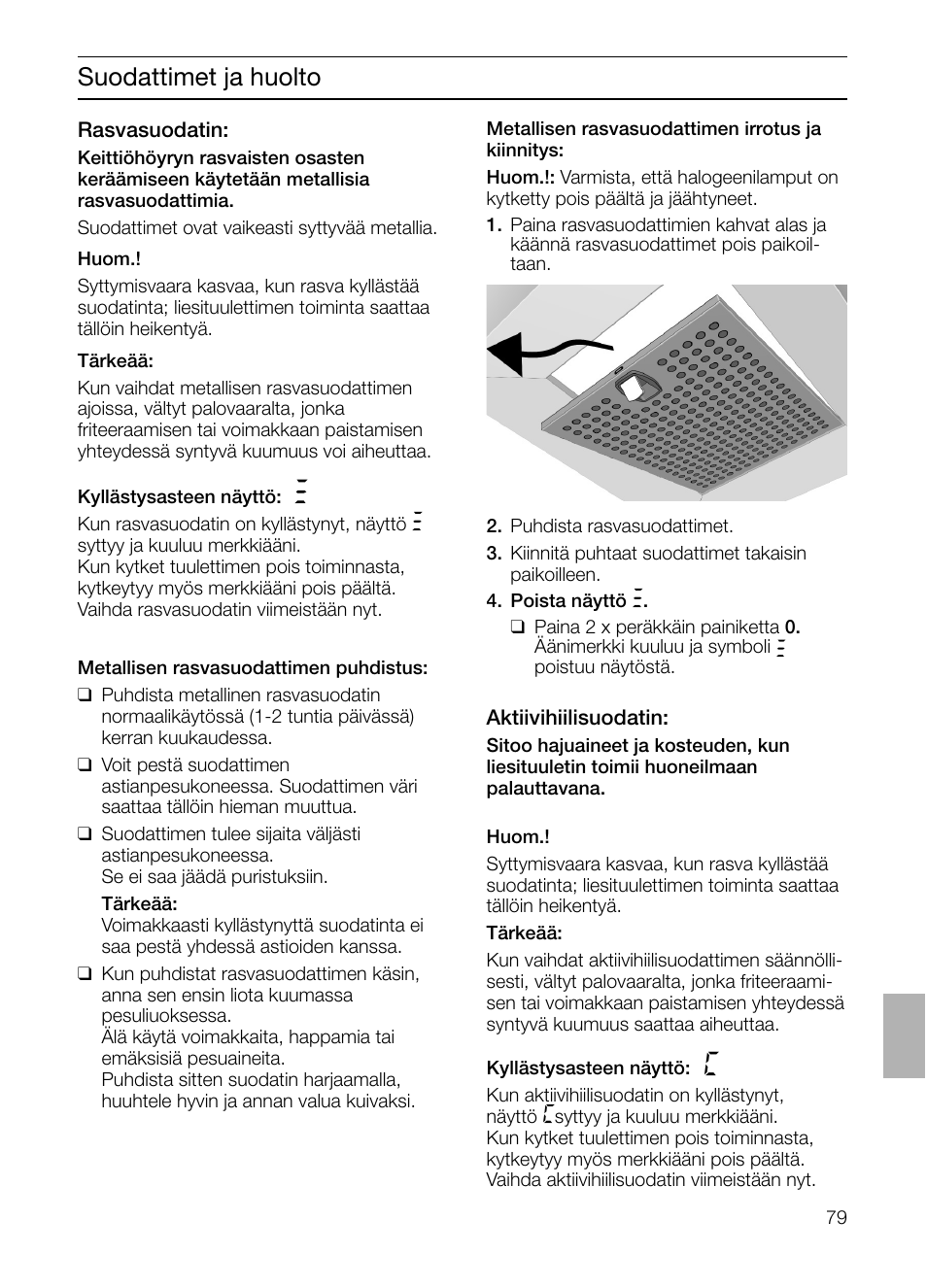 Suodattimet ja huolto | Siemens LF457CA60 User Manual | Page 79 / 108