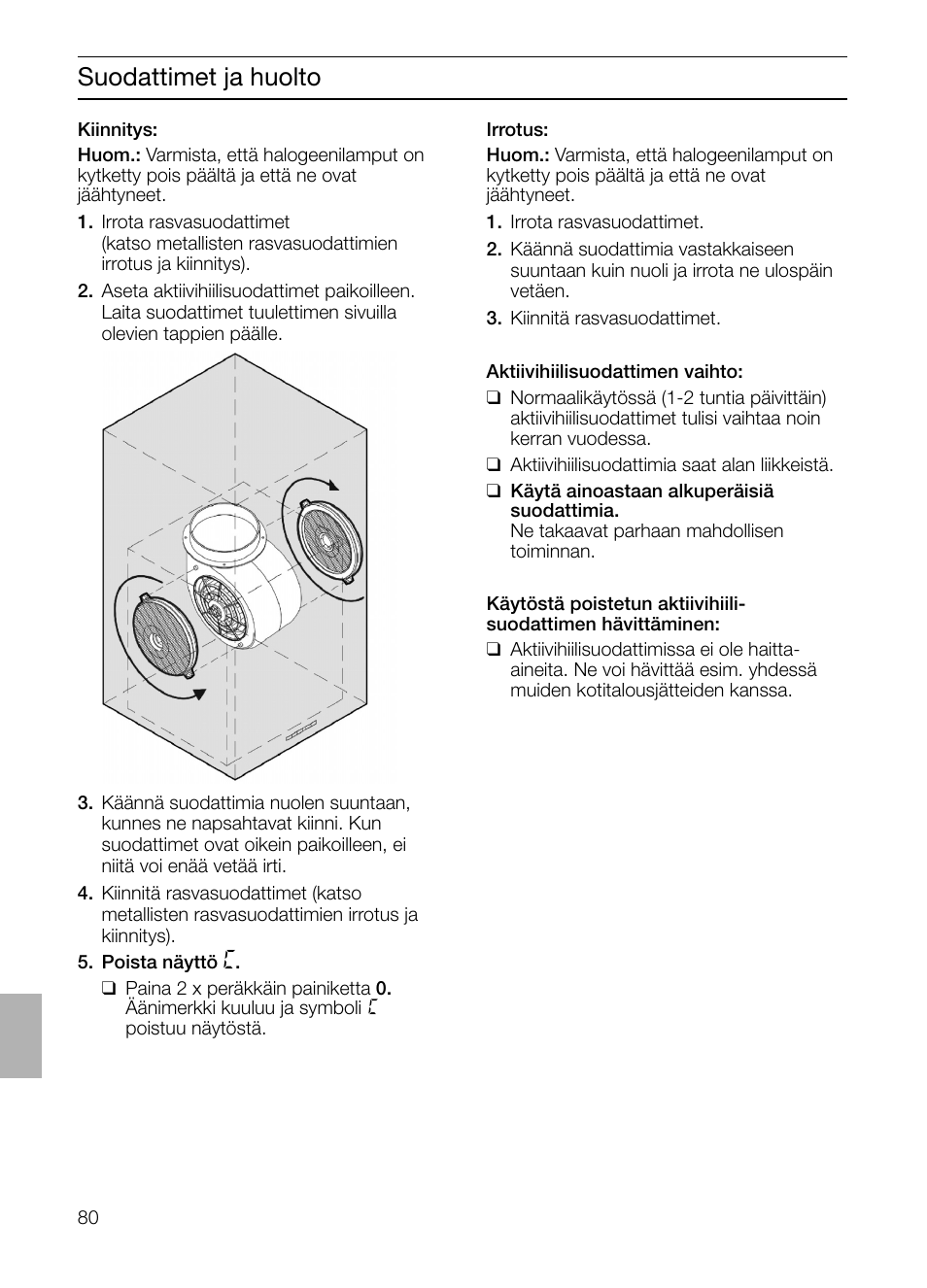 Suodattimet ja huolto | Siemens LF457CA60 User Manual | Page 80 / 108