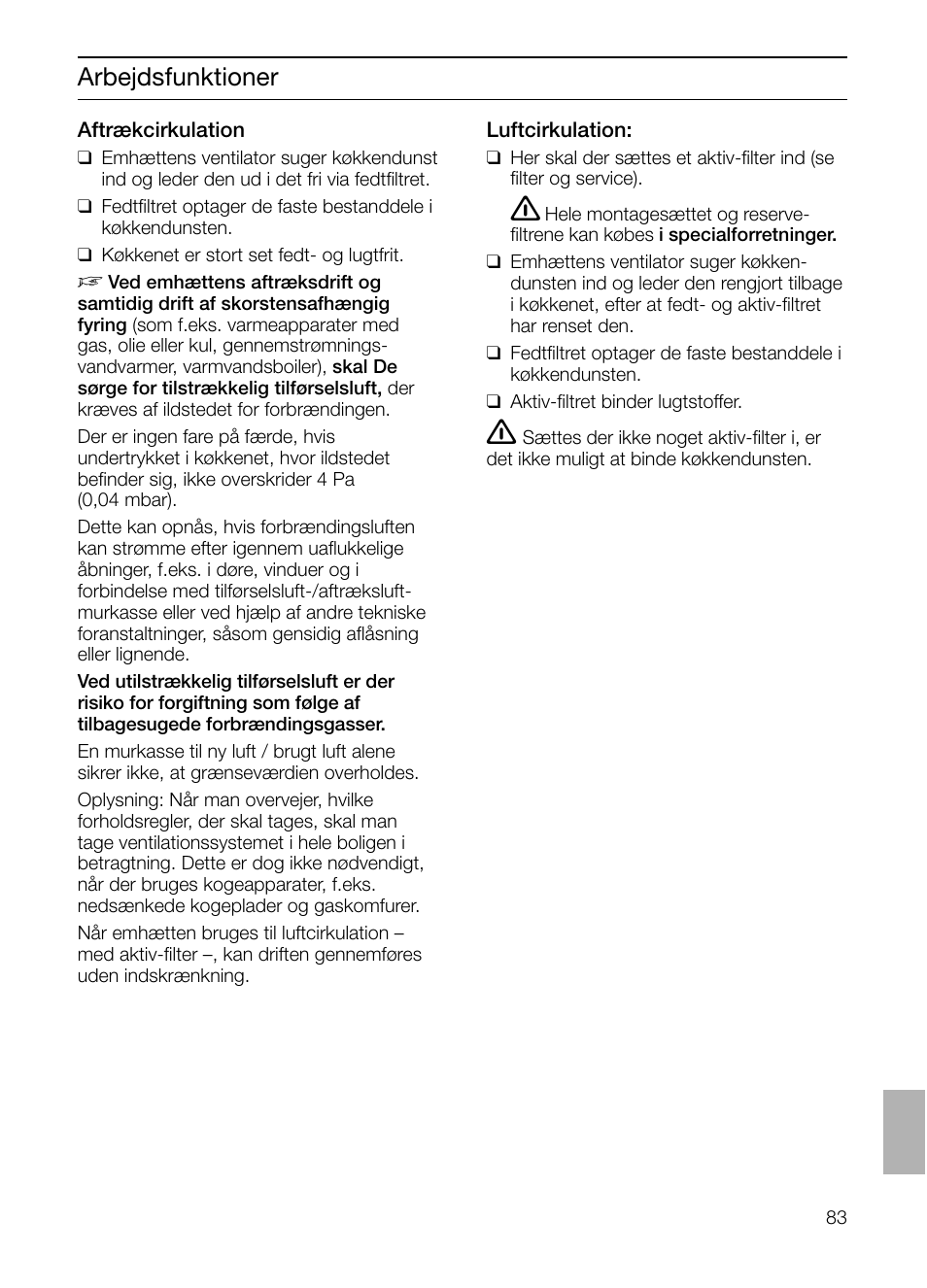 Arbejdsfunktioner | Siemens LF457CA60 User Manual | Page 83 / 108