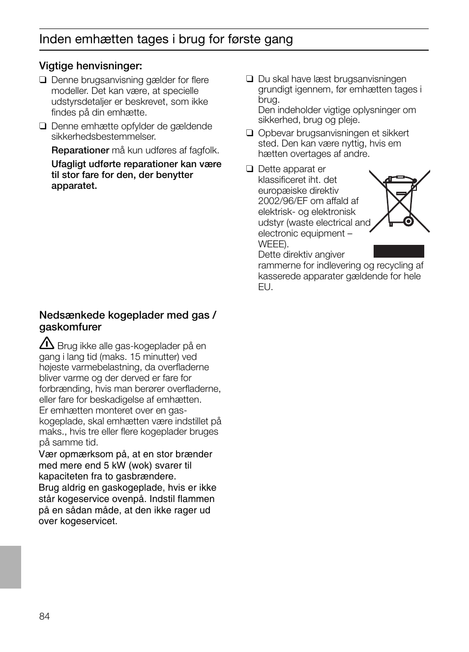 Inden emhætten tages i brug for første gang | Siemens LF457CA60 User Manual | Page 84 / 108