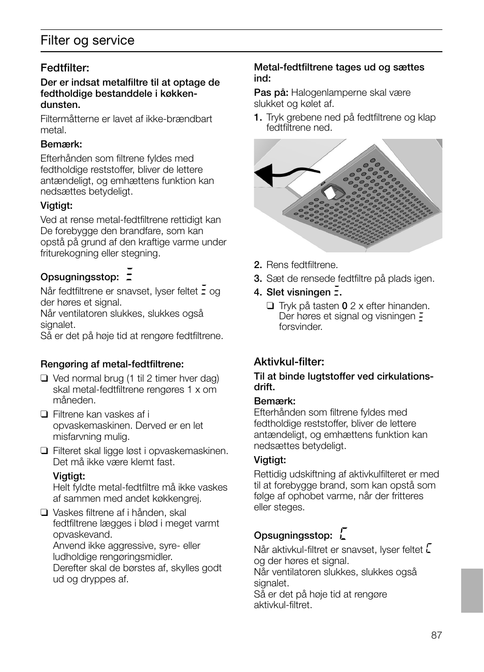 Filter og service | Siemens LF457CA60 User Manual | Page 87 / 108