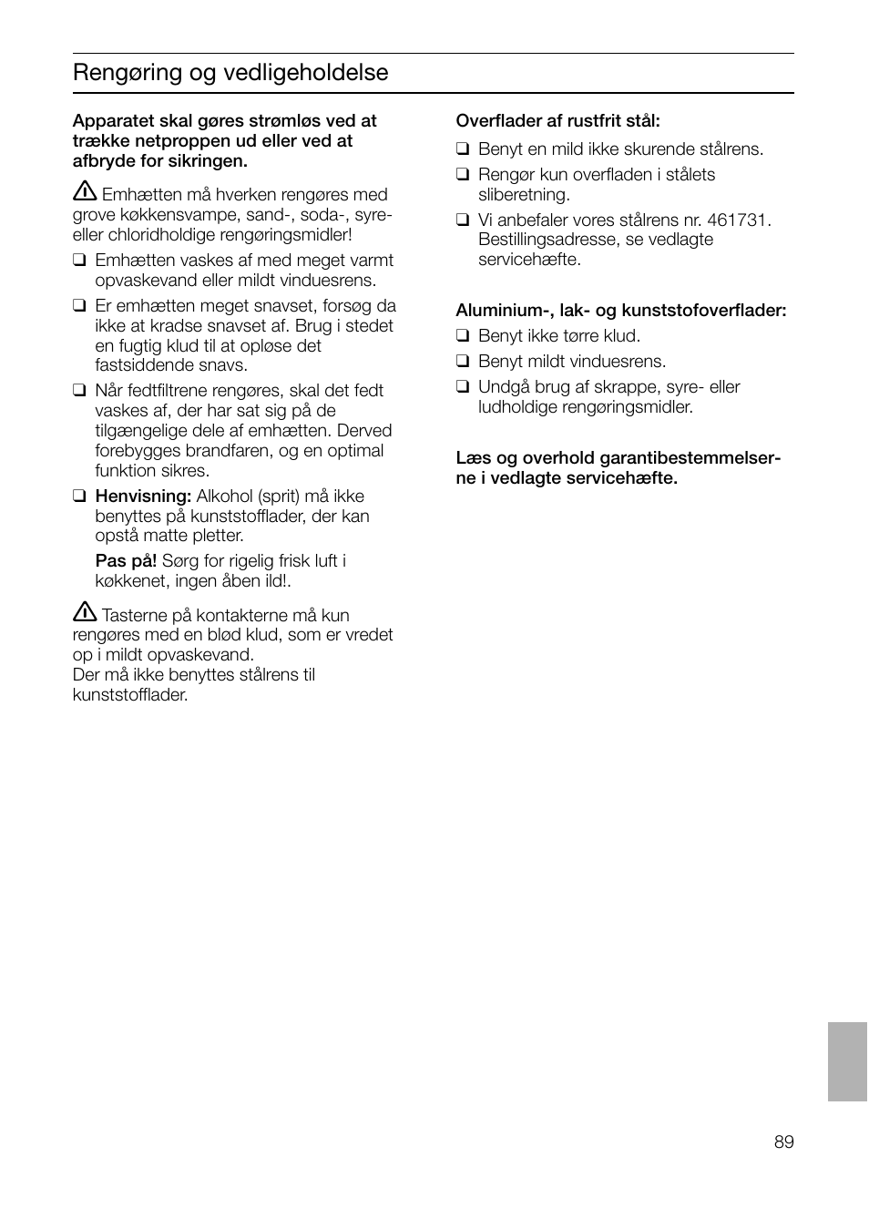 Rengøring og vedligeholdelse | Siemens LF457CA60 User Manual | Page 89 / 108