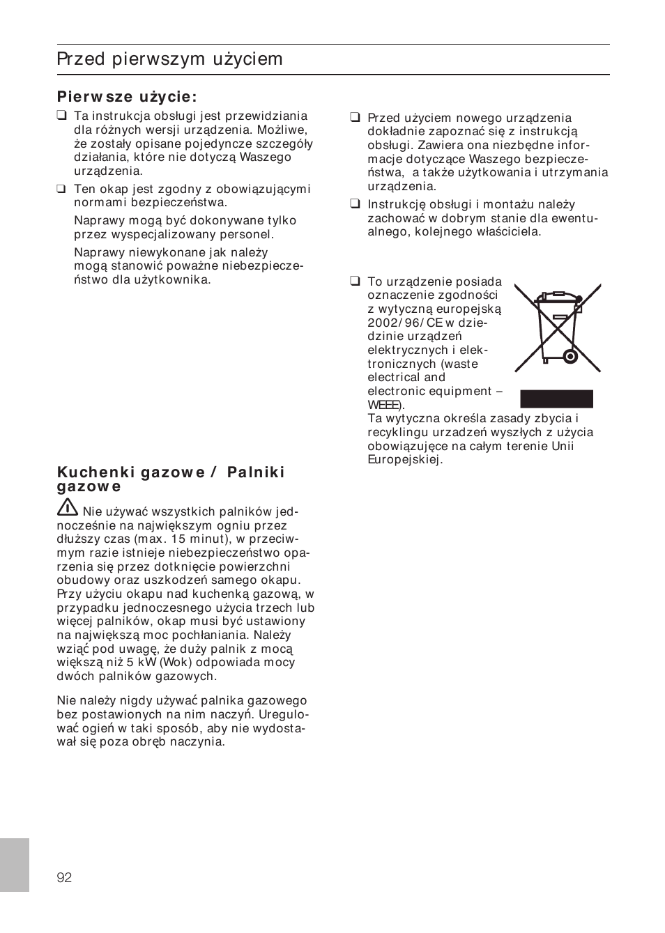 Pierw sze użycie, Kuchenki gazow e / palniki gazow e, Przed pierwszym użyciem | Siemens LF457CA60 User Manual | Page 92 / 108