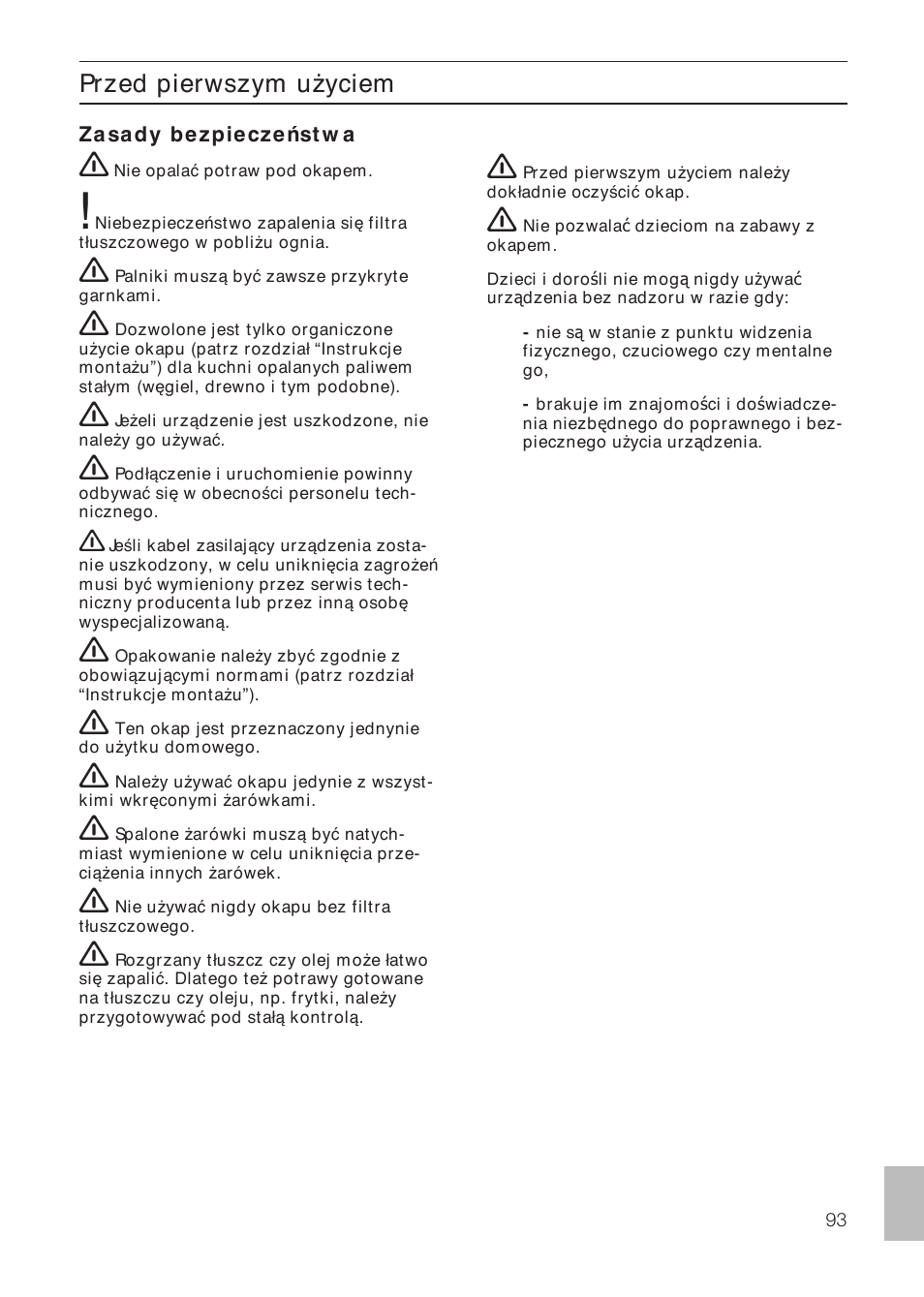 Zasady bezpieczeństw a | Siemens LF457CA60 User Manual | Page 93 / 108